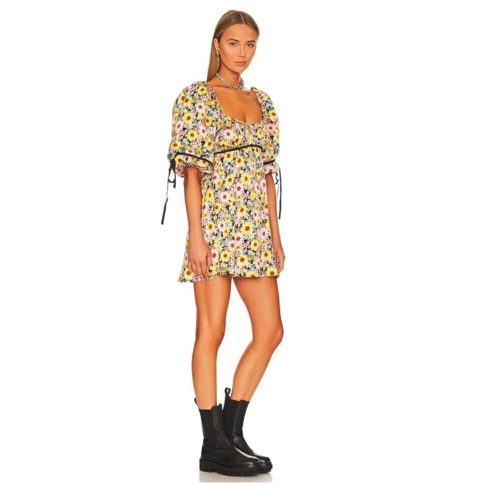 New For Love & Lemons Sylvia Puff Sleeve Mini Dress Size S - Picture 2 of 15
